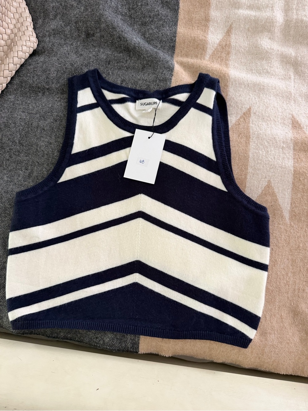 Sugarlips Navy & White Chevron Knit Tank for Kids